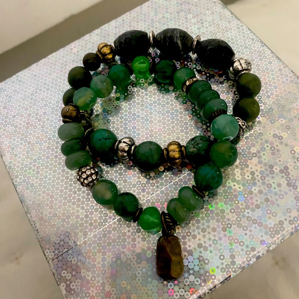 Green Beaded Bracelet Set
